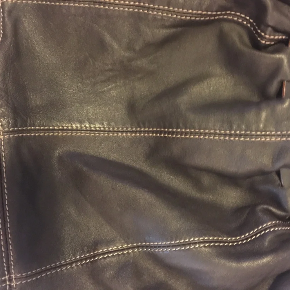 Adrienne Vittadini Black Leather Hobo Bag with Contrast Stitching